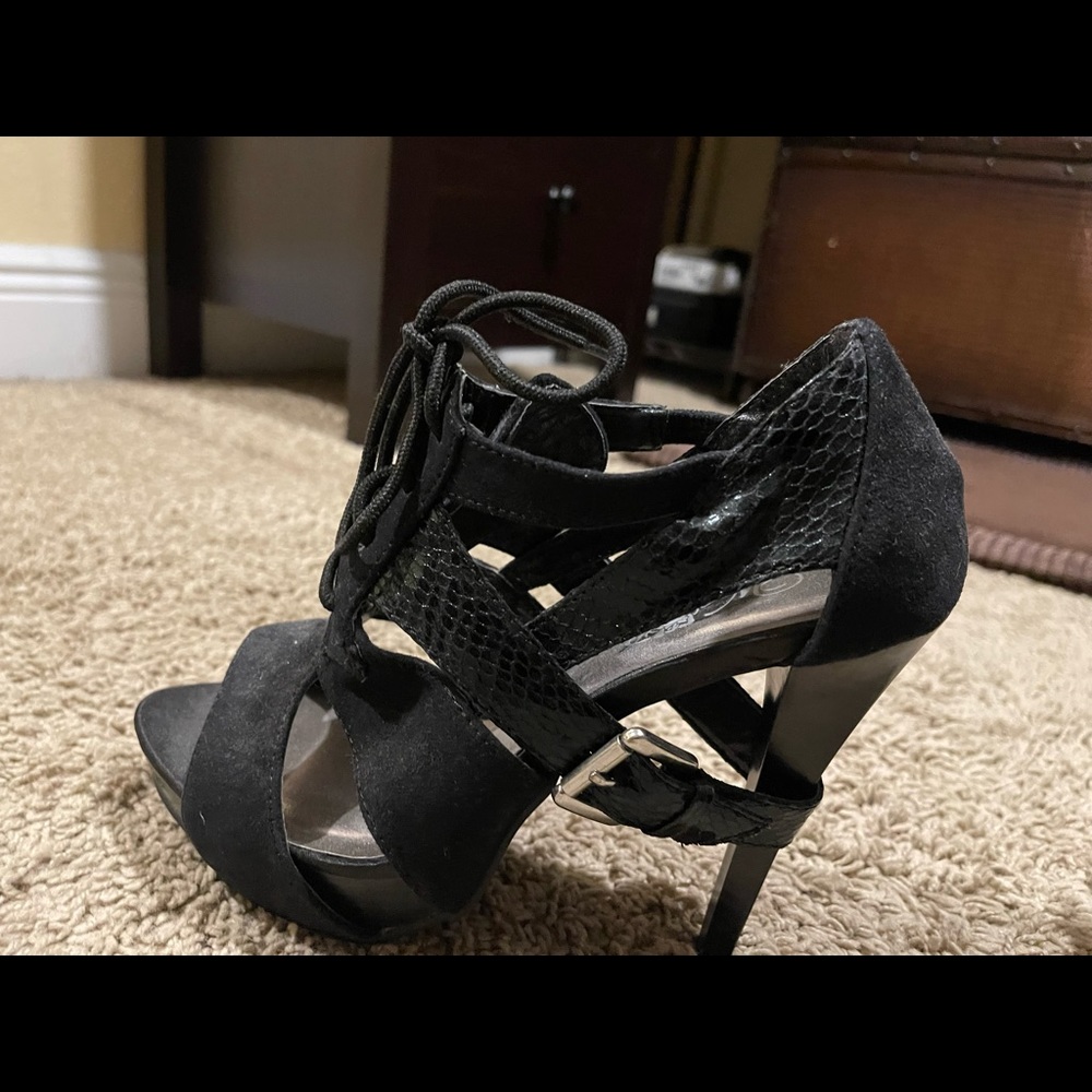 Black buckle high heel